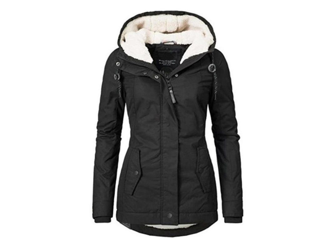 Abrigo Invernal Impermeable Com Capuz Para Mulher Lino Polar Grosso Tamanho 2xl Preto