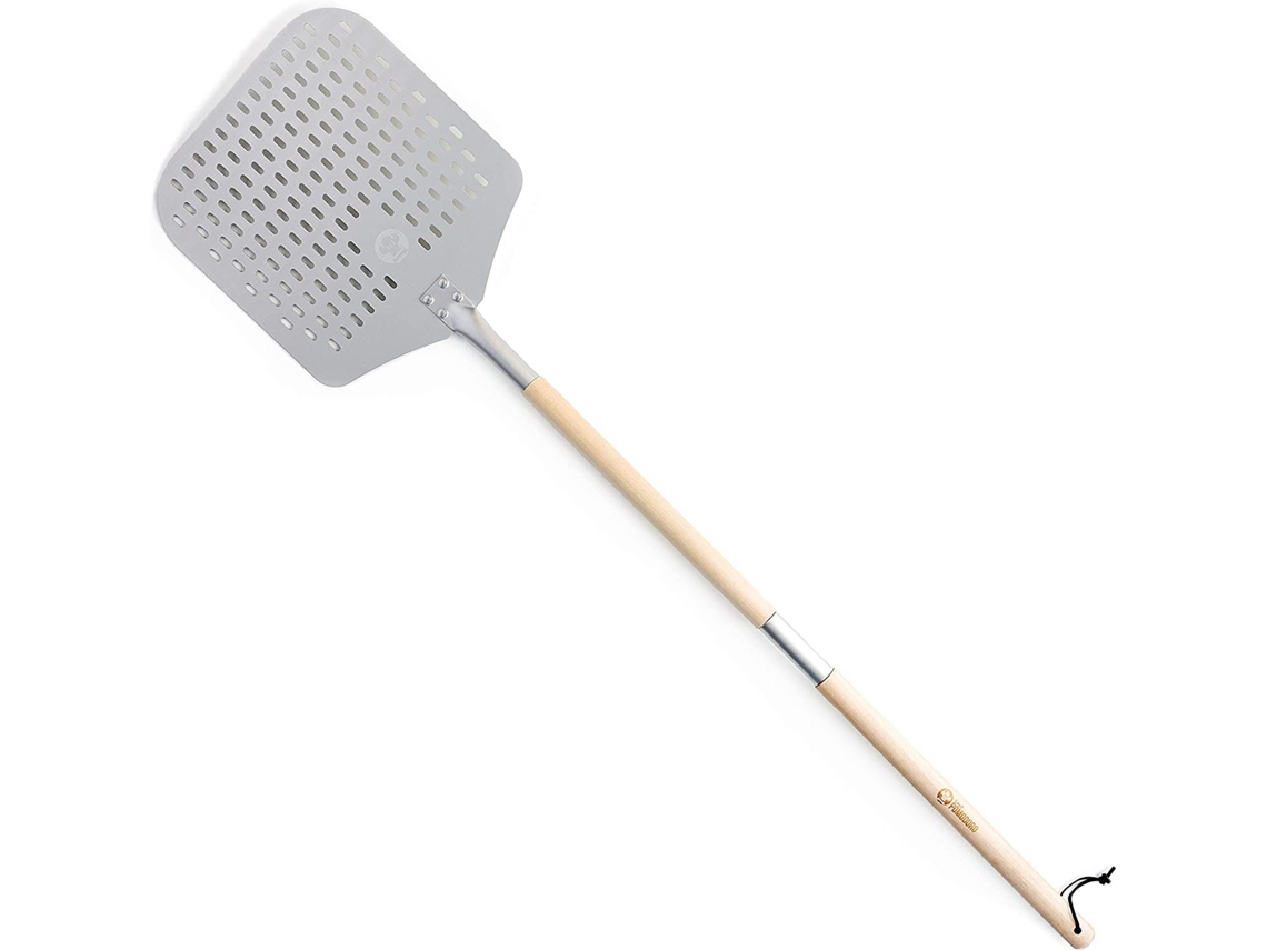 Chef Pomodoro Aluminium Perforado Pizza Longa Pizza Peel 12 X 14 com Alça de Madeira Destacável para Facilitar O Armazenamento