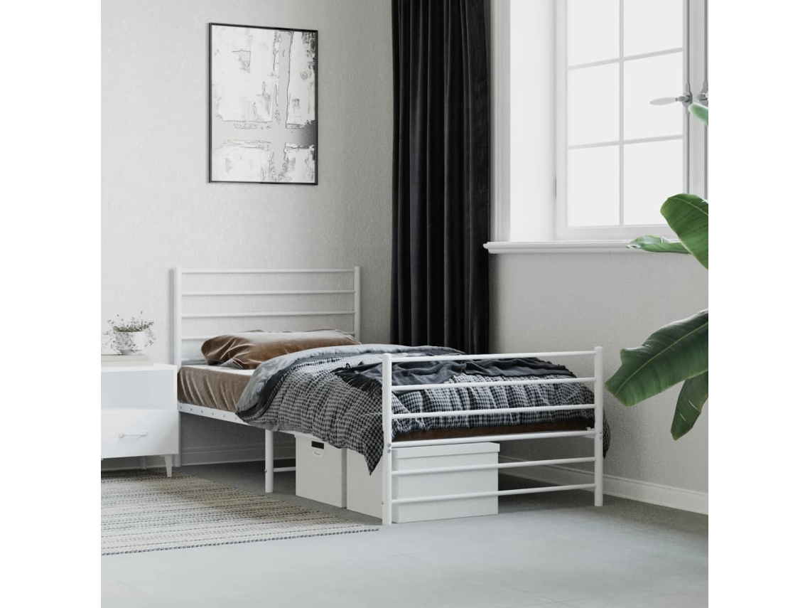 Estructura Cama Sin Colchón Con Estribo Metal Blanco 90x190 Cm
