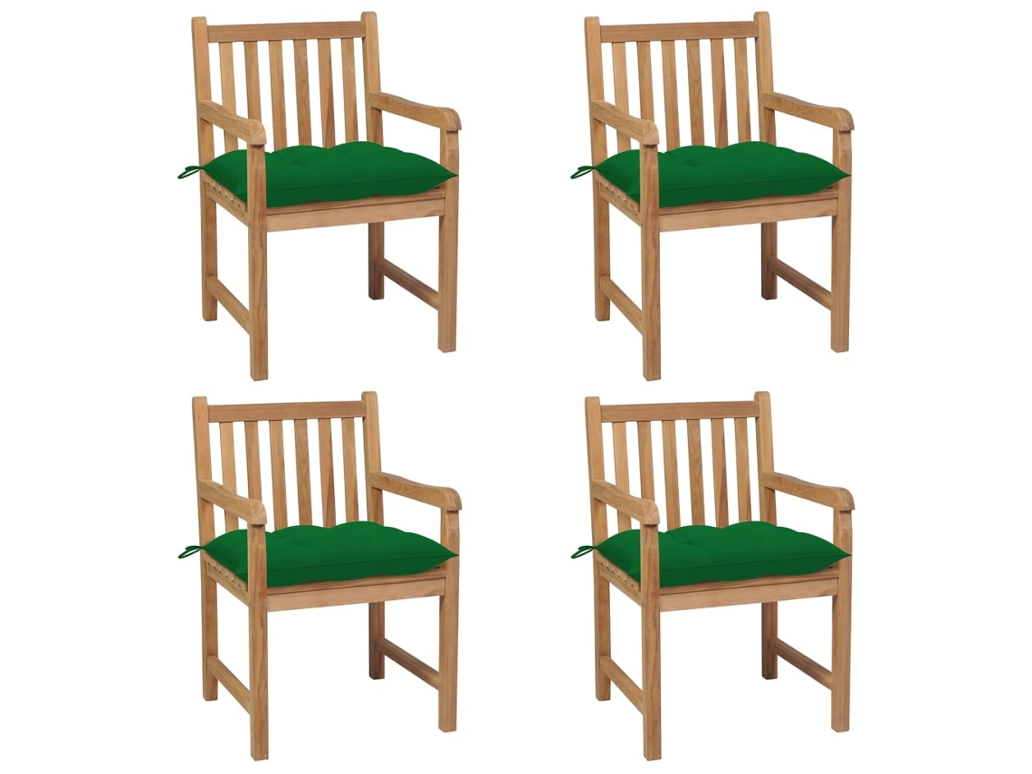 Sillas de jardín DKD Home Decor de 4 piezas con cojines verdes en teca maciza