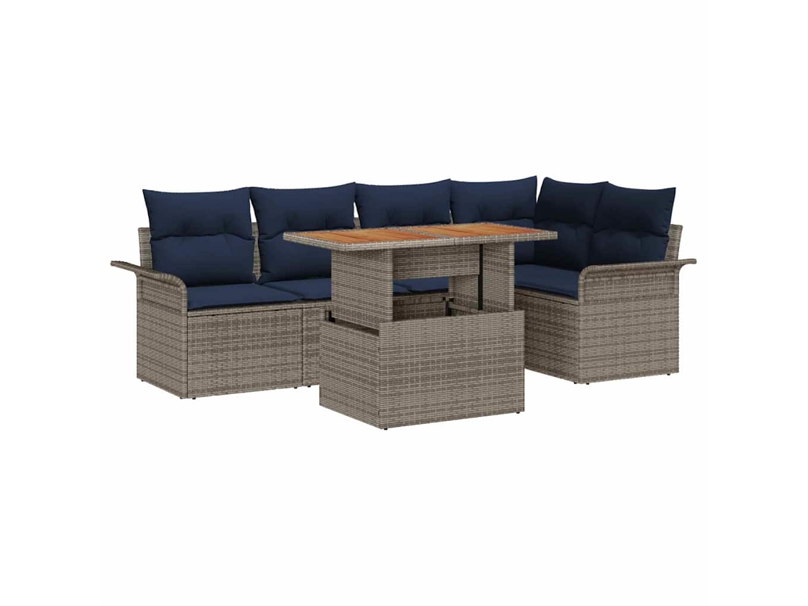 Maison Exclusive - Conjunto De Sofás De Jardín Con Cojín 6 Pcs Gris Y Azul Marino