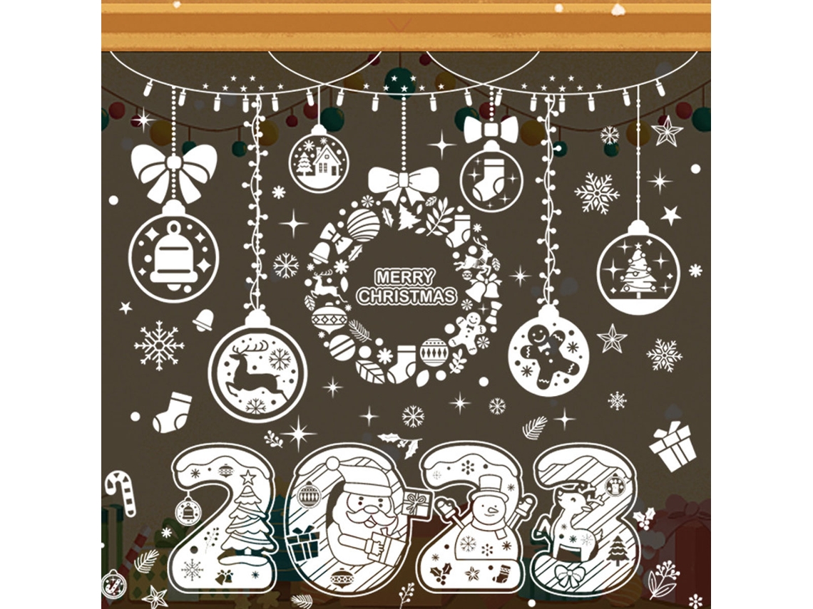 juegos de adhesivos para cristales de ventanas, adornos navideños, adhesivos navideños, Papá Noel, alce, muñeco de nieve, adhesivos estáticos