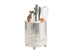 Soporte Giratorio Para Cuchillos Y Utensilios De Cocina Con Ranura Para Tijeras, Organizador Multifuncional, Blanco.