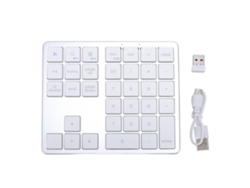 Teclado numérico inalámbrico Bluetooth de 35 teclas, recargable, universal para portátiles, PC y tabletas, color plata/blanco.