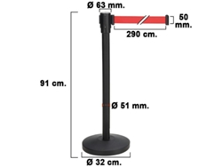 Poste separador cinta extensible 3 metros. ø base 32 cm. ø tubo 5,1 cm.   altura 91 cm.