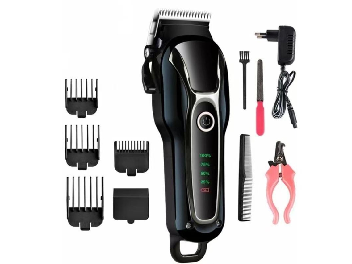 Kit de aseo profesional inalámbrico para mascotas con cuchillas de seguridad apilables y pantalla LCD silenciosa.