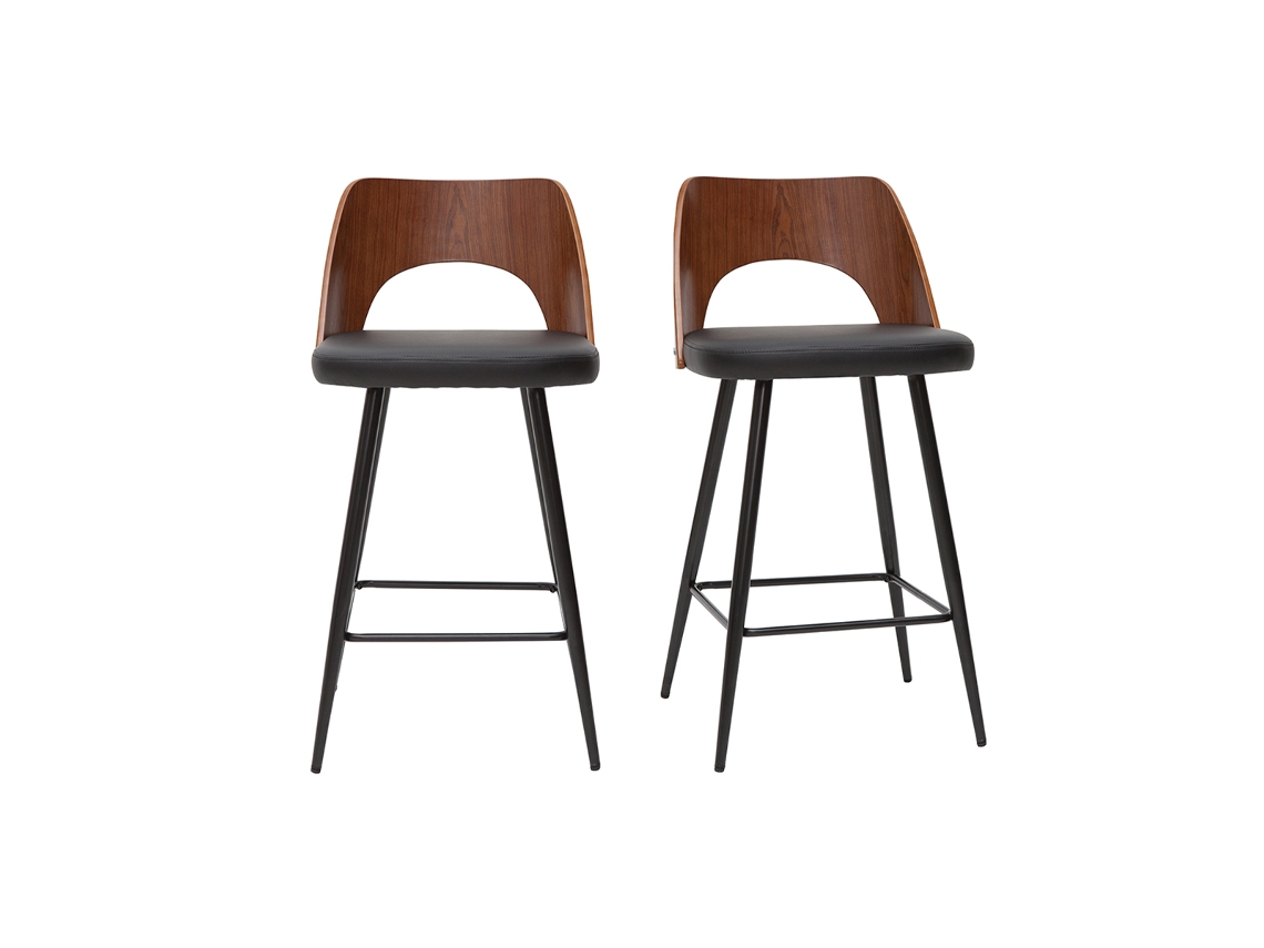 Conjunto de 2 bancos de cozinha design preto e nogueira 66 5 cm Falcom MILIBOO