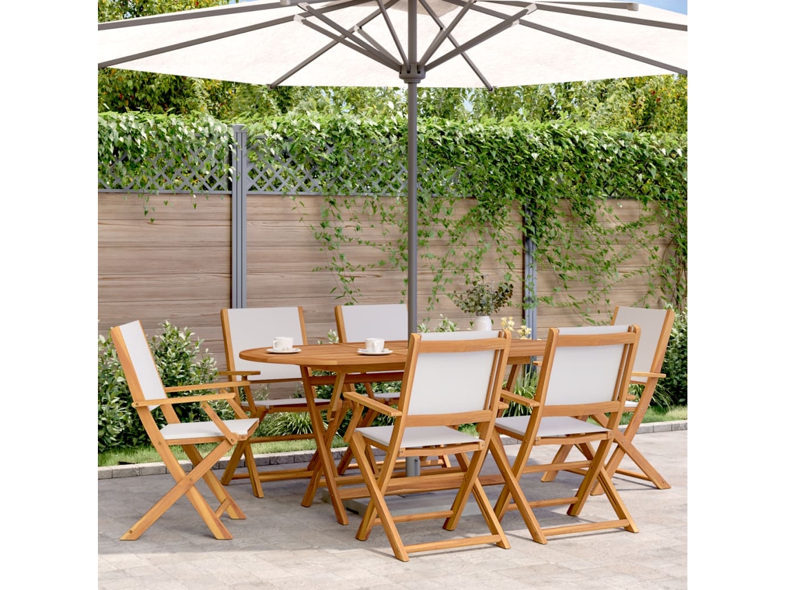 Juego de comedor de jardín de 2 piezas, tela/madera maciza, blanco crema, Dkd, decoración del hogar