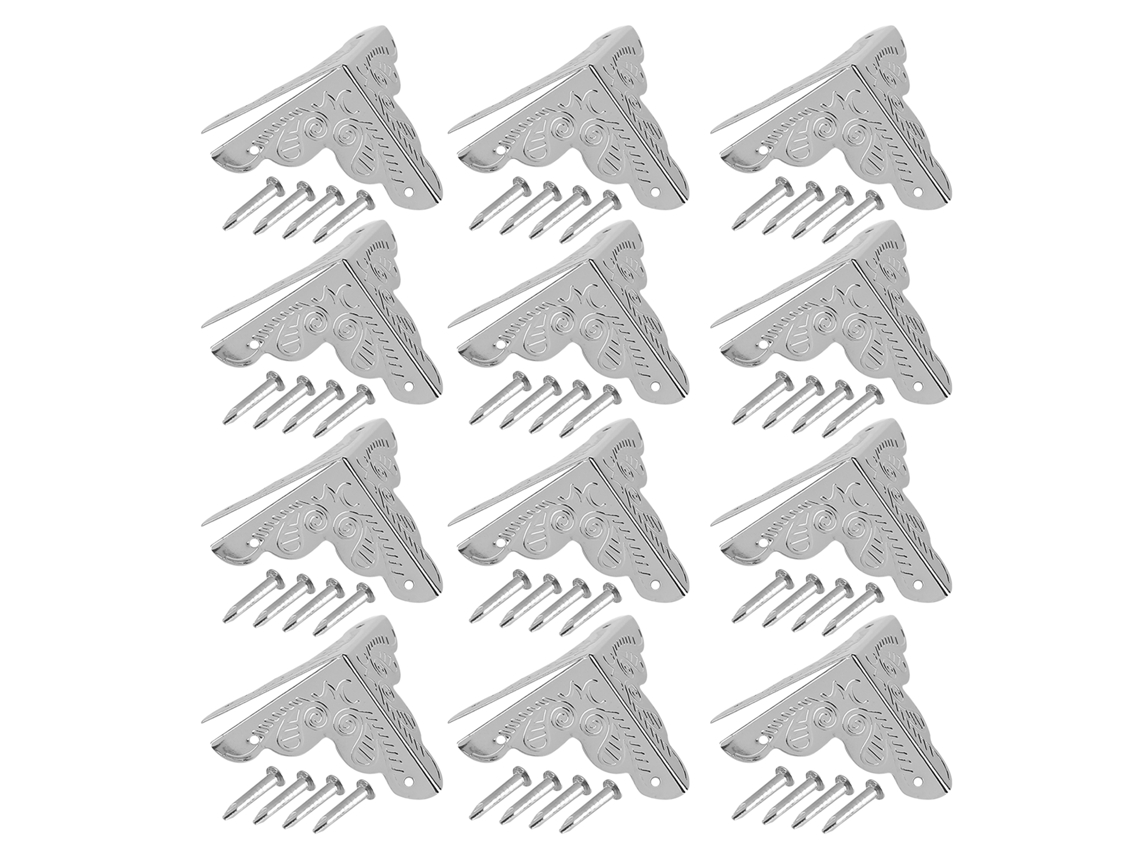 12 Protectores De Esquina Decorativos De Hierro Para Joyero De Madera Y Plata