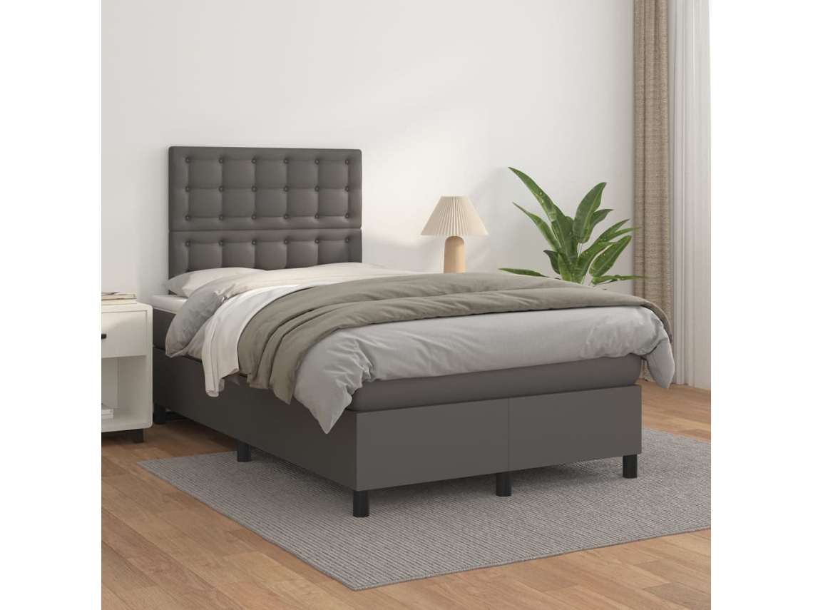 Cama Box Spring Con Colchón Cuero Sintético Gris 120x200 Cm