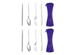 Juego de 4 cubiertos portátiles con estuche - Utensilios de camping, juego reutilizable TRUYUETY