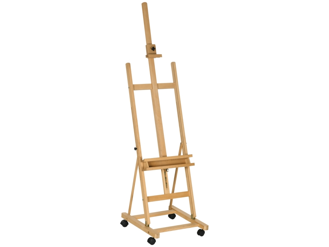 Caballete de artista ajustable con ruedas, madera natural, negro.