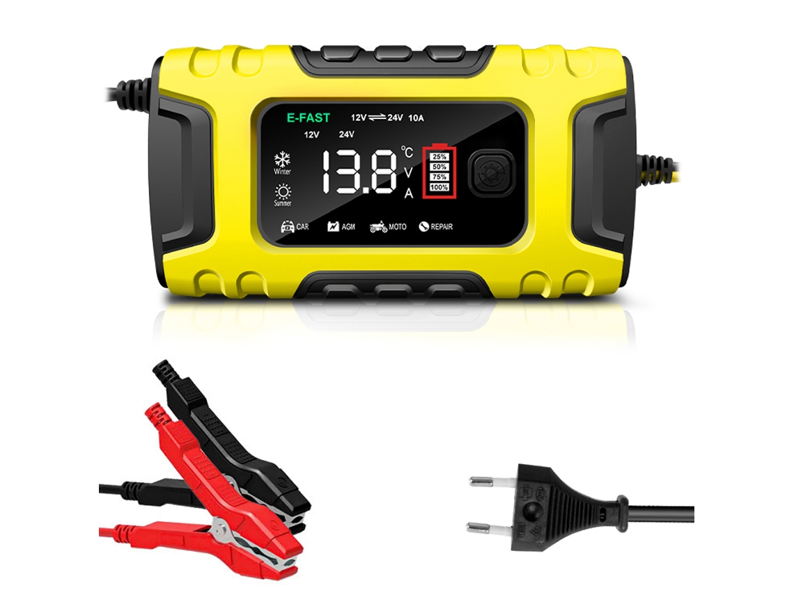 Cargador De Batería Automático Inteligente Con Pantalla Digital Para Coche Y Motocicleta De 12/24 V.