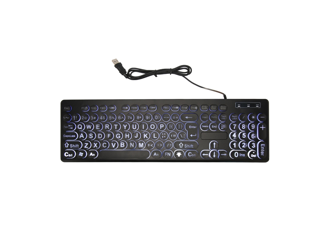 Teclado Com Fio Iluminado 104 Teclas Letra Grande Para Idosos Deficientes Visuais Usb