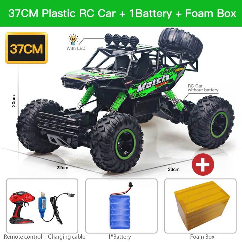 (37 Cm, Verde) Vehículo Todoterreno Inalámbrico Con Control Remoto 2.4g Y Luz Led, Juguete Para Niño