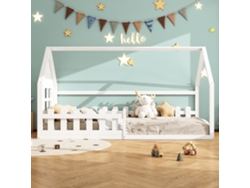 Cama-cabina Para Niños 90x200 Cm - Con Forma De Casita - En Madera De Pino Y Mdf - Blanco