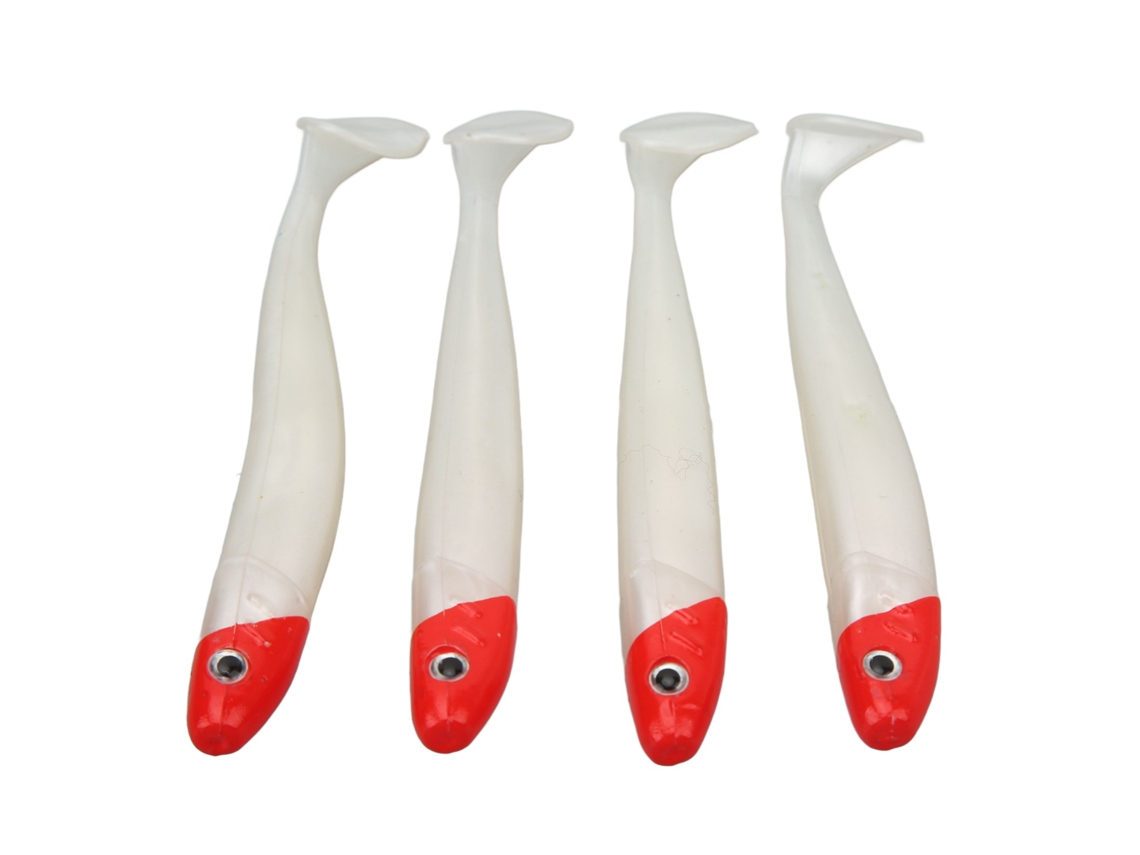 2026rebe-4 Pcs Señuelos Suaves De Pesca Cola T Mosca Con Cola Rizada Cabeza Roja Cuerpo Blanco Para Pesca En El Mar