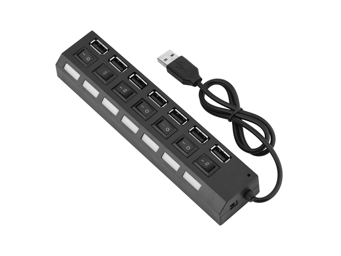 Concentrador Usb 2.0 De 7 Puertos Y 480 Mbps, Plug Play Con Interruptores Independientes.