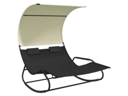 Tumbona mecedora Mueble para patio Asiento de jardín doble con toldo color negro y crema