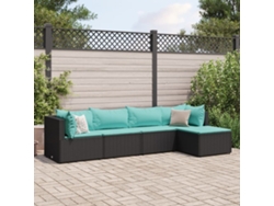 Conjunto de jardín de 5 piezas con cojines, mimbre sintético negro, DKD Home Decor