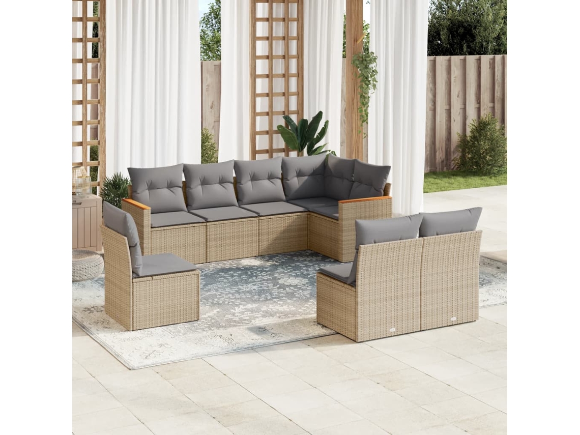 Conjunto de sofá de jardín con cojines, mimbre beige PE Dkd Home Decor