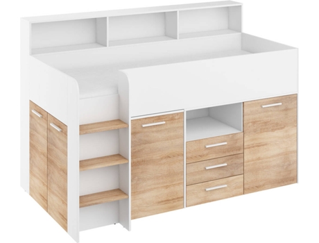 Litera con Escritorio BIM FURNITURE NEO L Blanco y Roble (Medidas colchón: 80x200 cm)