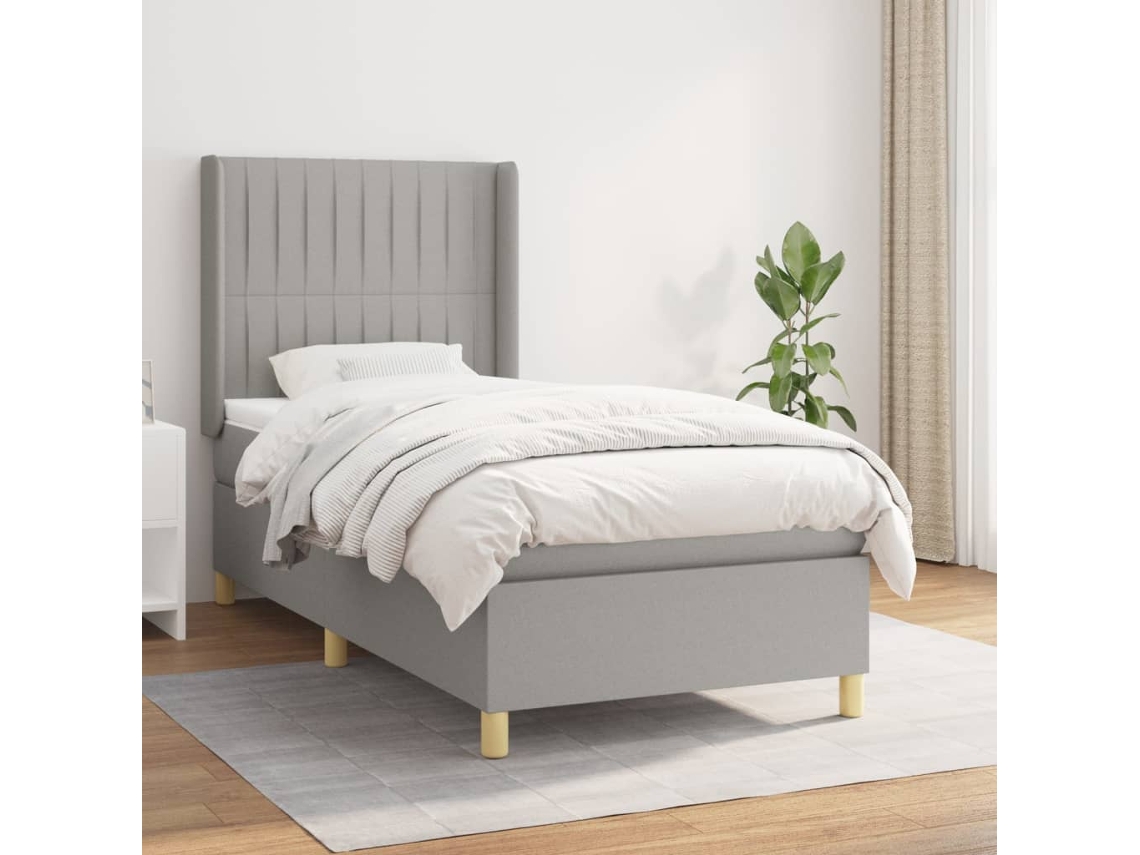 Cama box spring con colchón tela gris claro 90x200 cm