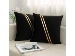 Rebe-funda De Cojín De Terciopelo Con Tira De Cuero Dorado, 2 Piezas 45x45cm Negro