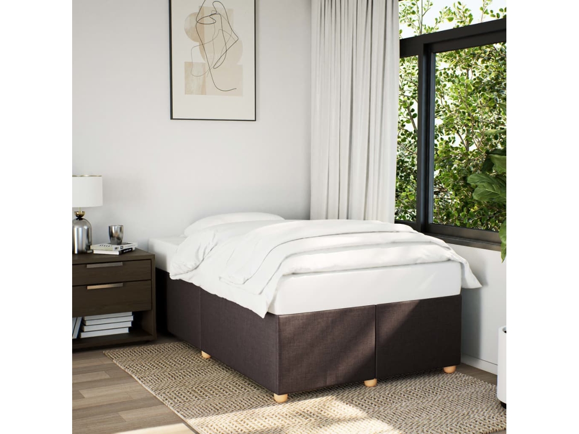 Estructura De Cama Sin Colchón Tela Marrón Oscuro 120x190 Cm