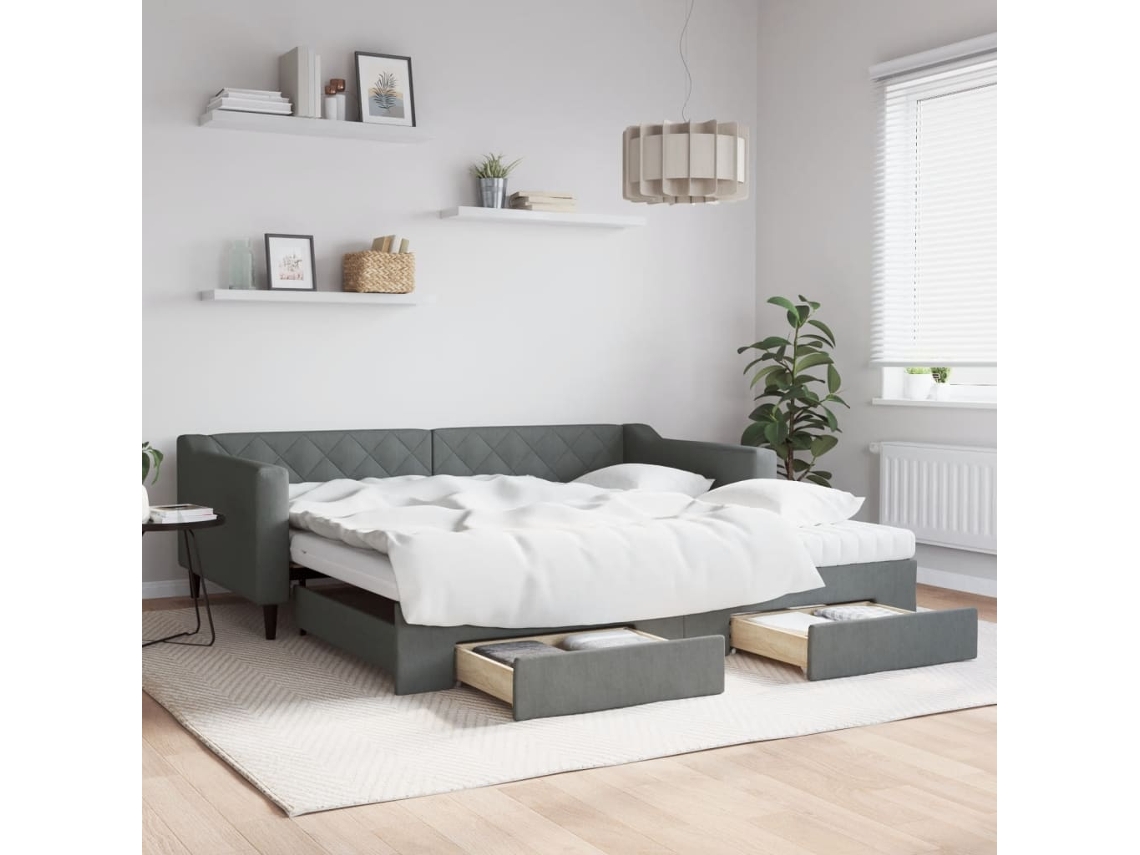Sofá Cama Nido Con Cajones Tela Gris Oscuro 100x200 Cm