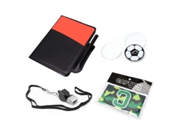 Un Juego De Cartas Con Temática De Fútbol En Rojo Y Amarillo, Que Incluye Un Brazalete De Capitán, Un Silbato, Etc.