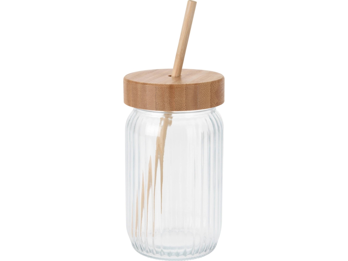WELL HOME - Vaso de cristal con tapa de bambú de 500ml