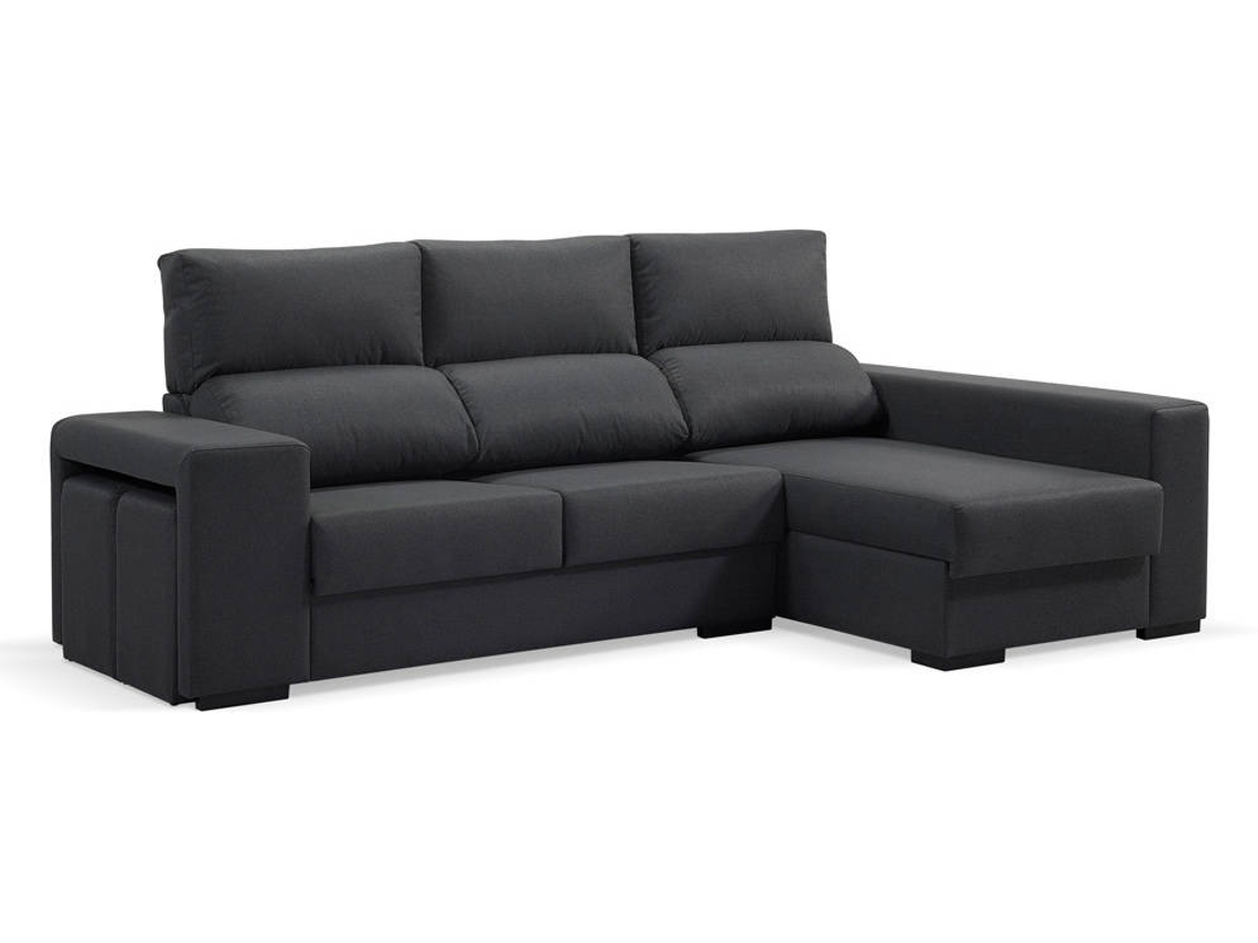 Sofá Chaise Longue BAZAR MONDIALE Praga (Negro - Madera, Poliéster - 260x85x100 cm)