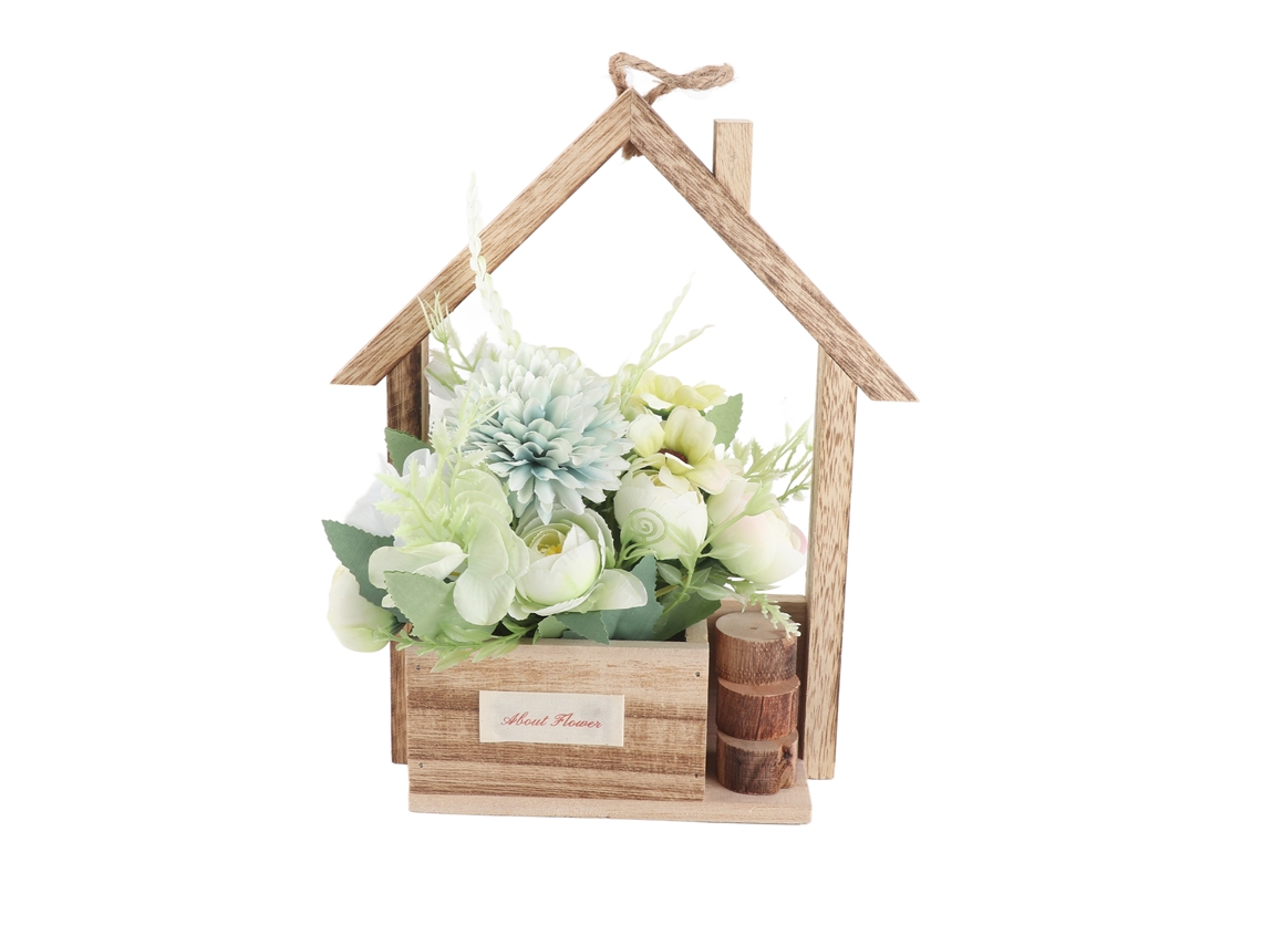 Cesta decorativa de pared con flores artificiales