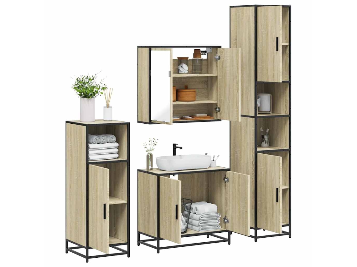 Juego de 4 piezas de muebles de baño fabricados en madera de roble, Sonoma.