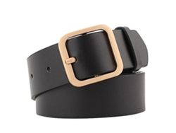 Cinturón Ajustable De Piel Sintética Para Mujer Con Hebilla Plateada, Costuras Finas, Estilo Casual Para Pantalones Y Vestidos, Color Negro, 35,4 X 1,3 Pulgadas.
