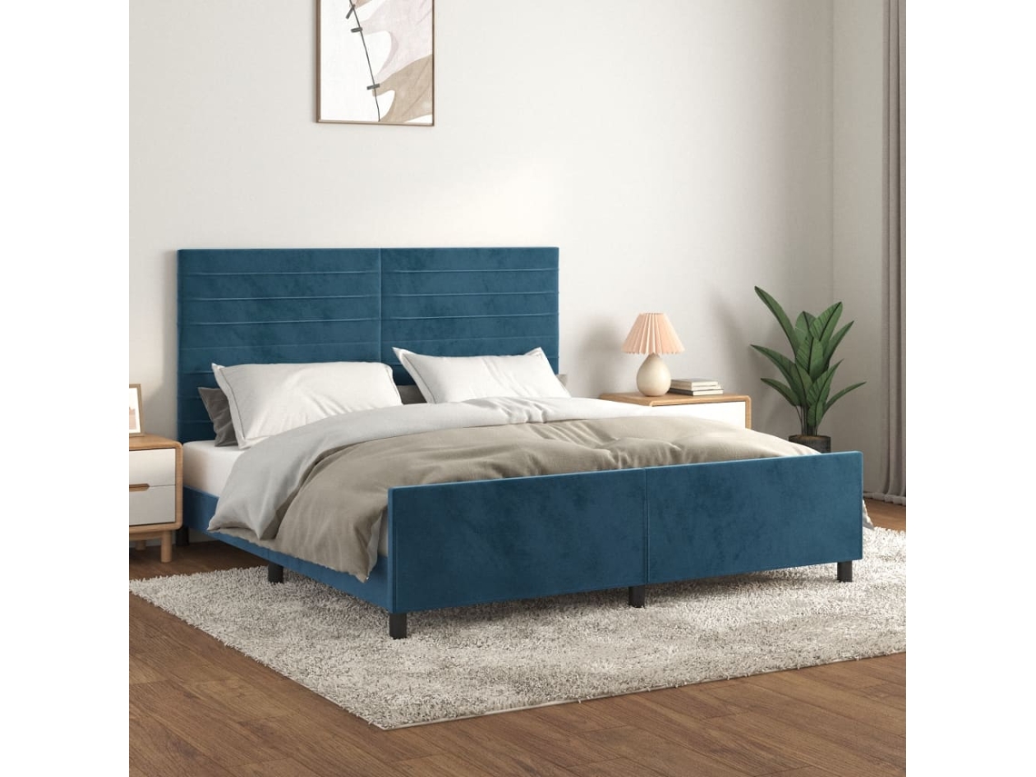 Estructura Cama Con Cabecero Terciopelo Azul Oscuro 180x200 Cm