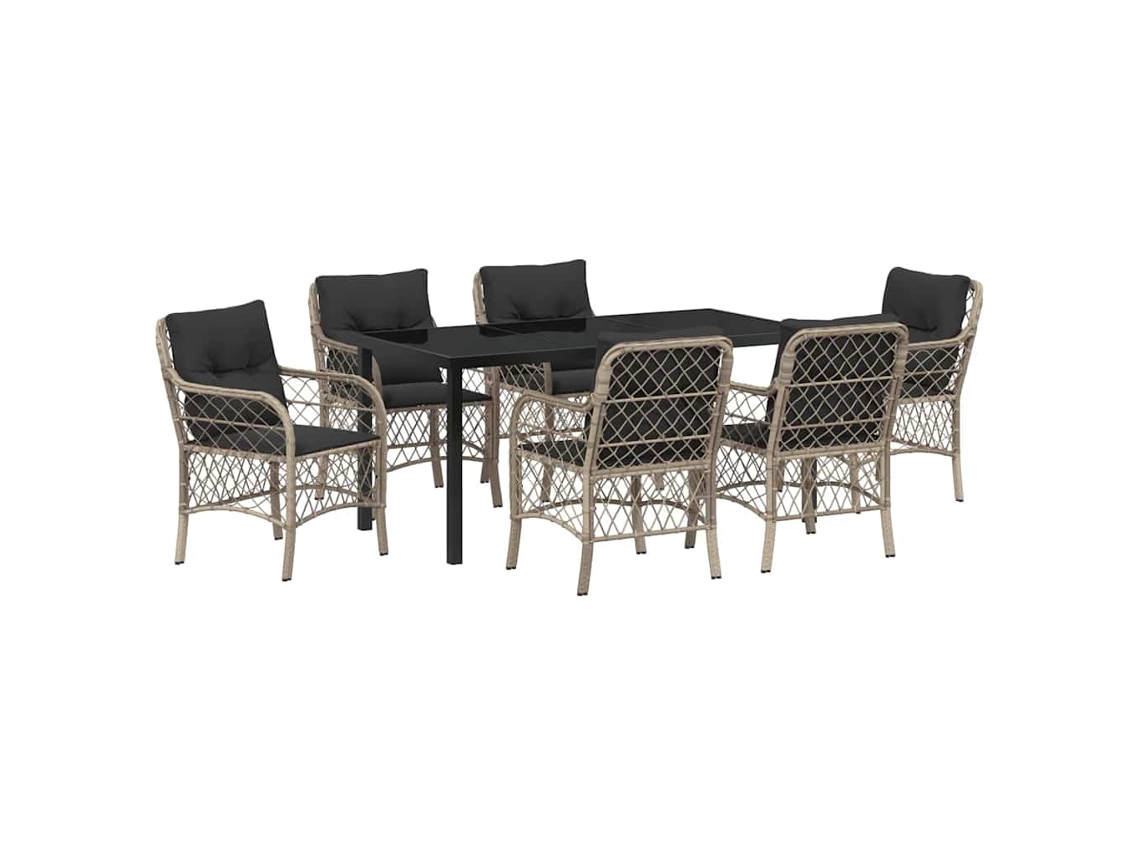 Maison Exclusive - Juego de comedor de jardín de 7 piezas en mimbre gris claro