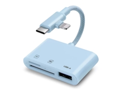 Cabo Adaptador Tipo C/Lightning para USB para /tf/sd 3 Em 1 Hub para iPhone Plug and Play Digitallab Azul