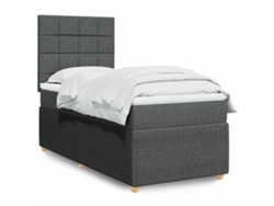 Cama Box Spring Con Colchón Tela Gris Oscuro 100x200 Cm