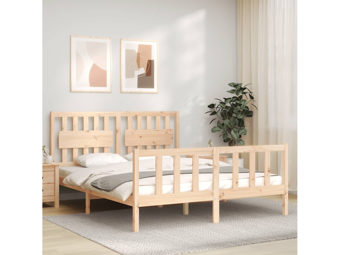 Estructura De Cama Sin Colchón Madera Maciza De Pino 160x200 Cm