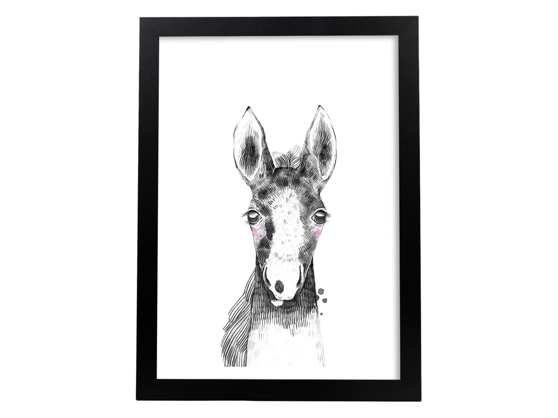 Póster NACNIC Infantil Caballo Bebe en Blanco y Negro Infantil