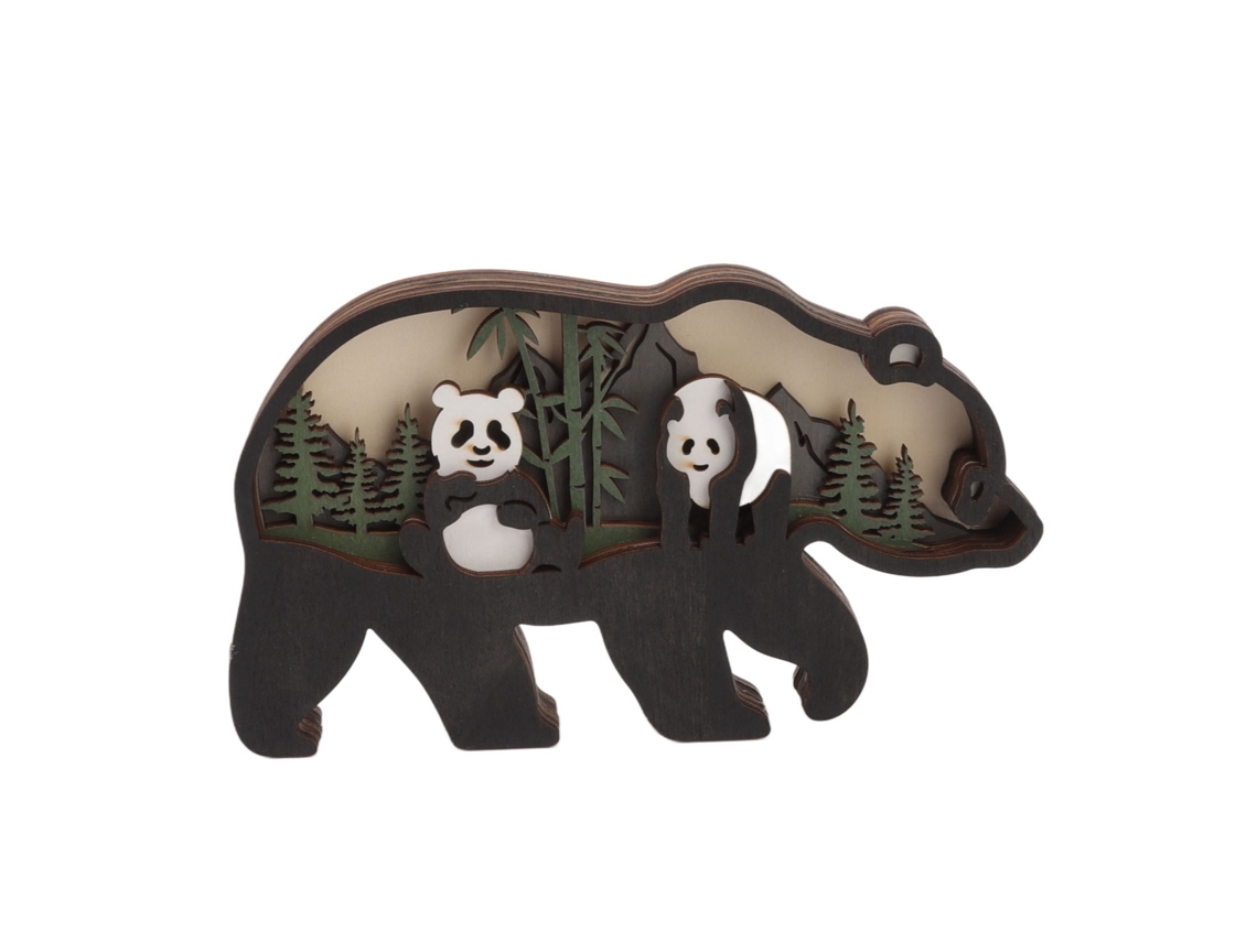 Adornos de panda de madera huecos grabados en 3D