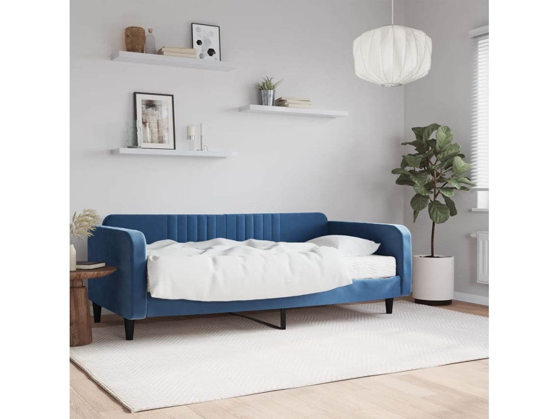 Sofá Cama Con Colchón Terciopelo Azul 100x200 Cm