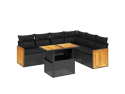 Maison Exclusive - Set De Comedor De Jardín 7 Pzas Y Cojines Ratán Sintético Negro