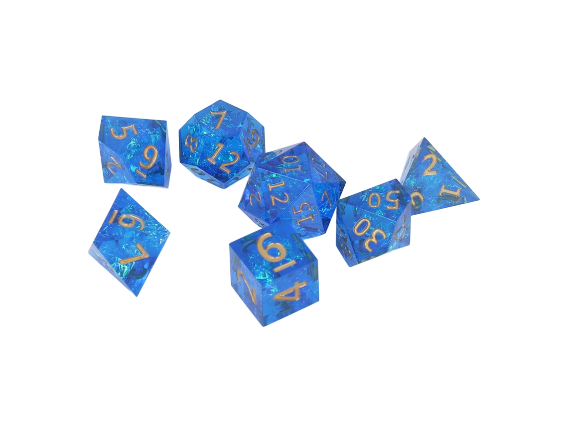 Ats-set De Dados De Resina Translúcida Portátil Poliedrados Duraderos Azul Oscuro Con Números Dorados Para Juegos De Mesa