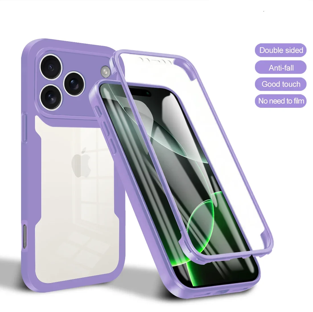 (morado, Iphone 16 Plus) Lujosa Funda Transparente Ultrafina Para Teléfono, Protección De Pantalla Completa De 360° Contra Caídas.