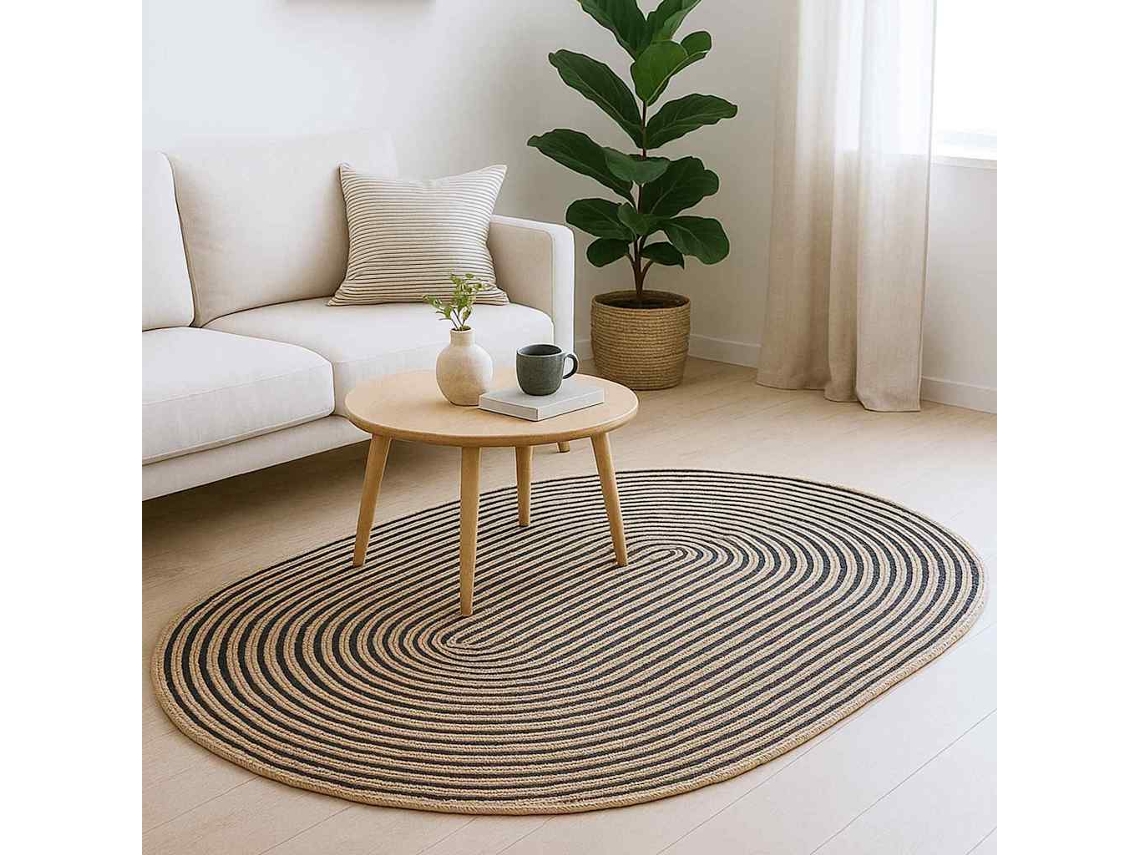 Alfombra Natural Y Negro 205 X 305 Cm Yute