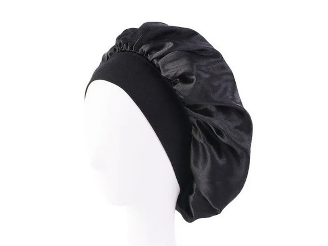 Gorro Negro Para Dormir Con Ala Ancha, De Alta Elasticidad, De Satén Para Mujer.