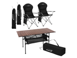 Juego de Muebles de Camping de 3 Piezas 1x Mesa Marrón 2x Sillas de Acampada Plegables en Color Negro HAUKI